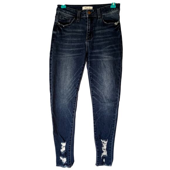 Kancan Dark Wash Distressed Jean Kurvy Mid Rise Ankle Skinny Jean Size 26 - Picture 1 of 12